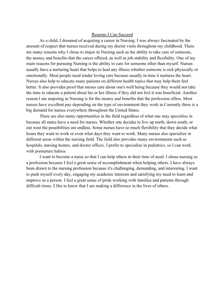 Reasons for Pursuing Nursing