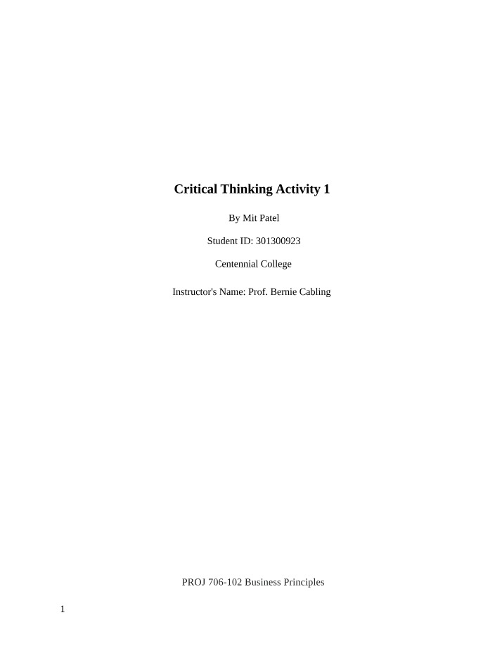 PMGT706 - Critical Thinking Activity 1