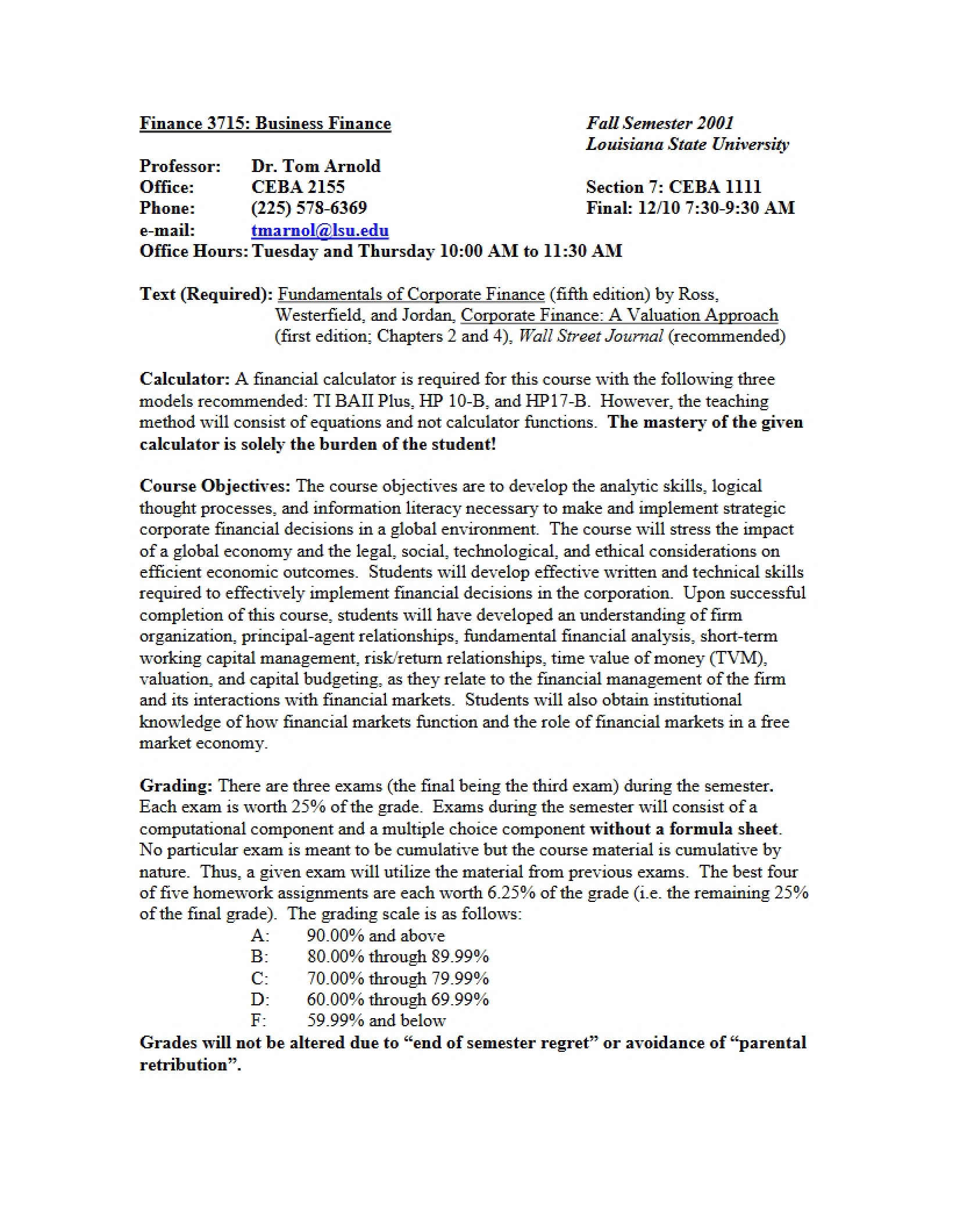 Syllabus Business Finance