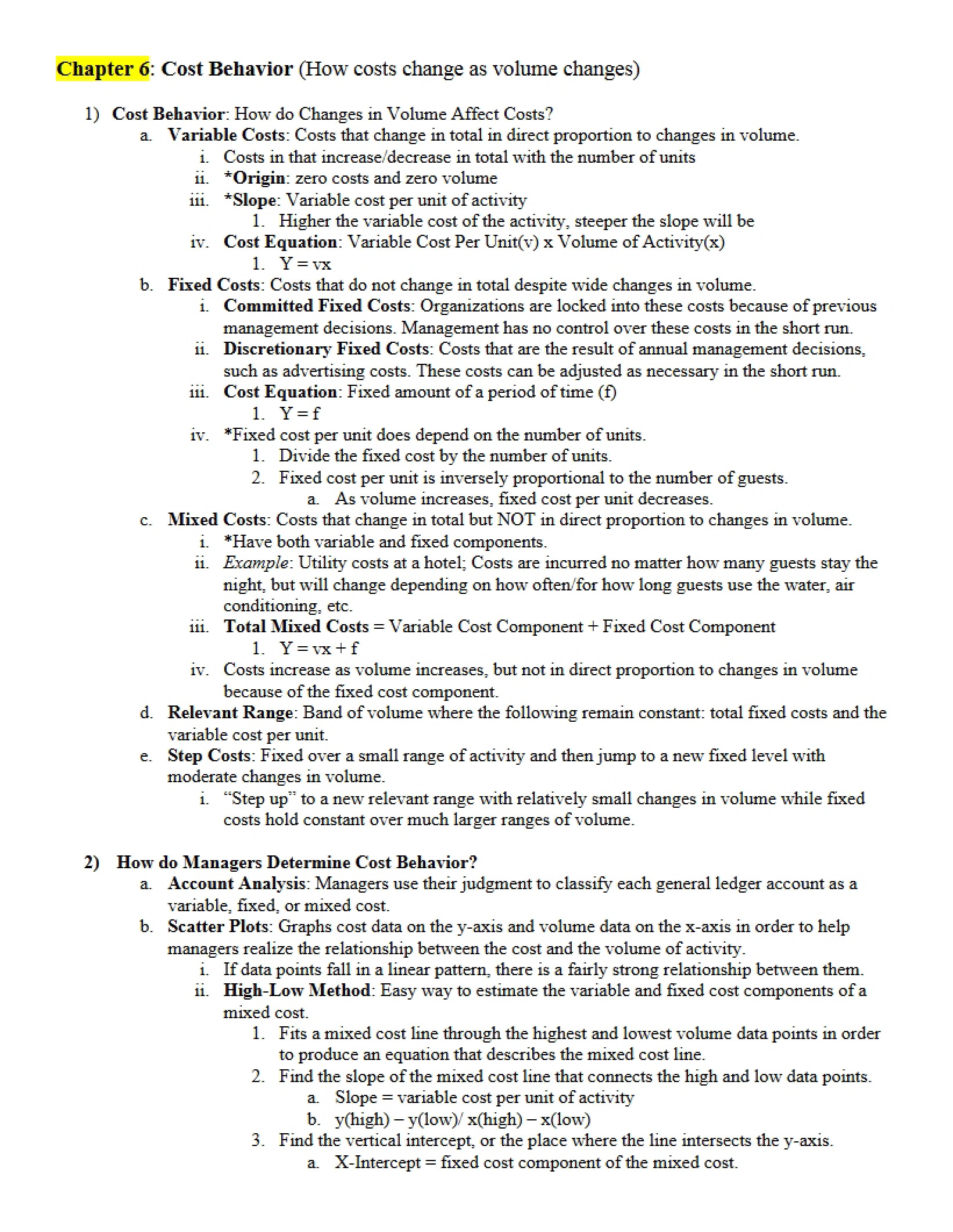 Chapter 6 Cost Behavior