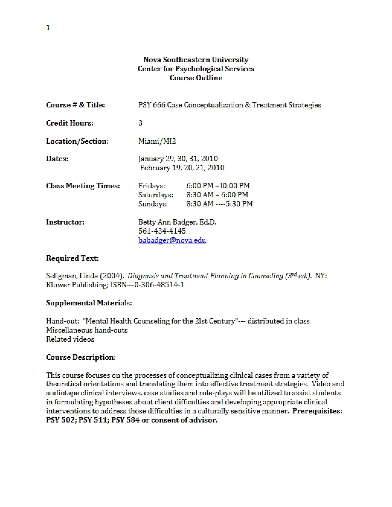Treatment Strategies and Case Conceptualization Syllabus