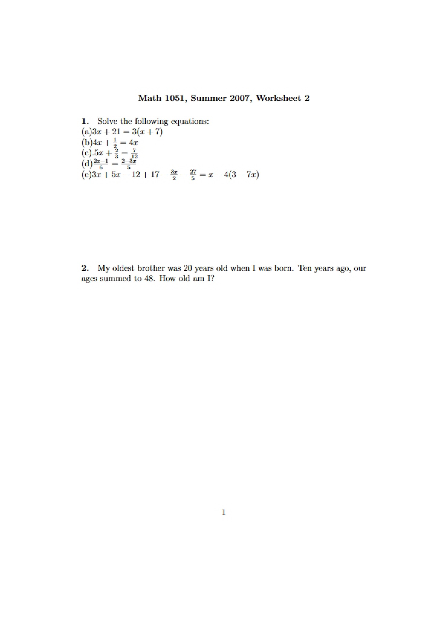 Class Worksheet