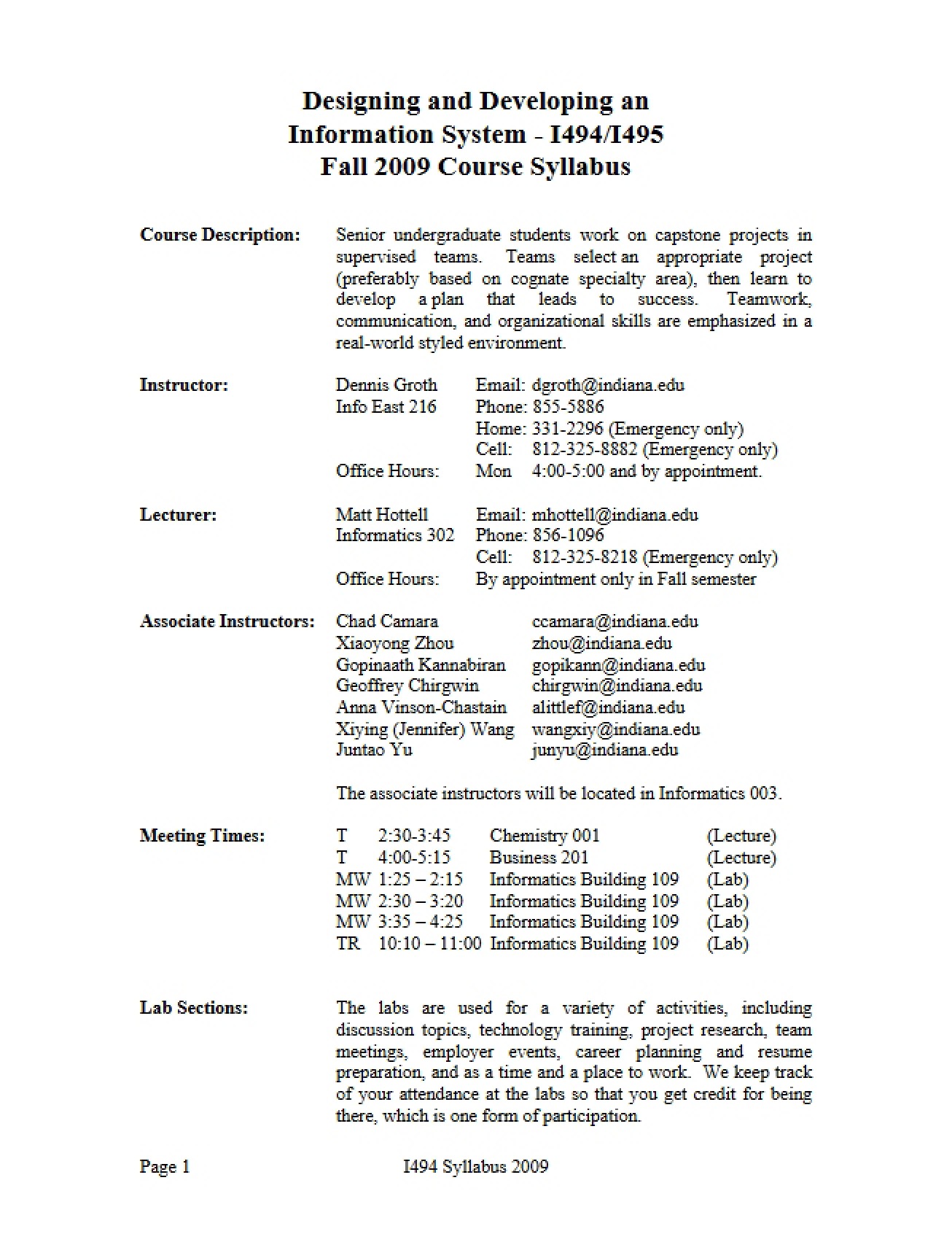 Course Syllabus (INFO-I 494)