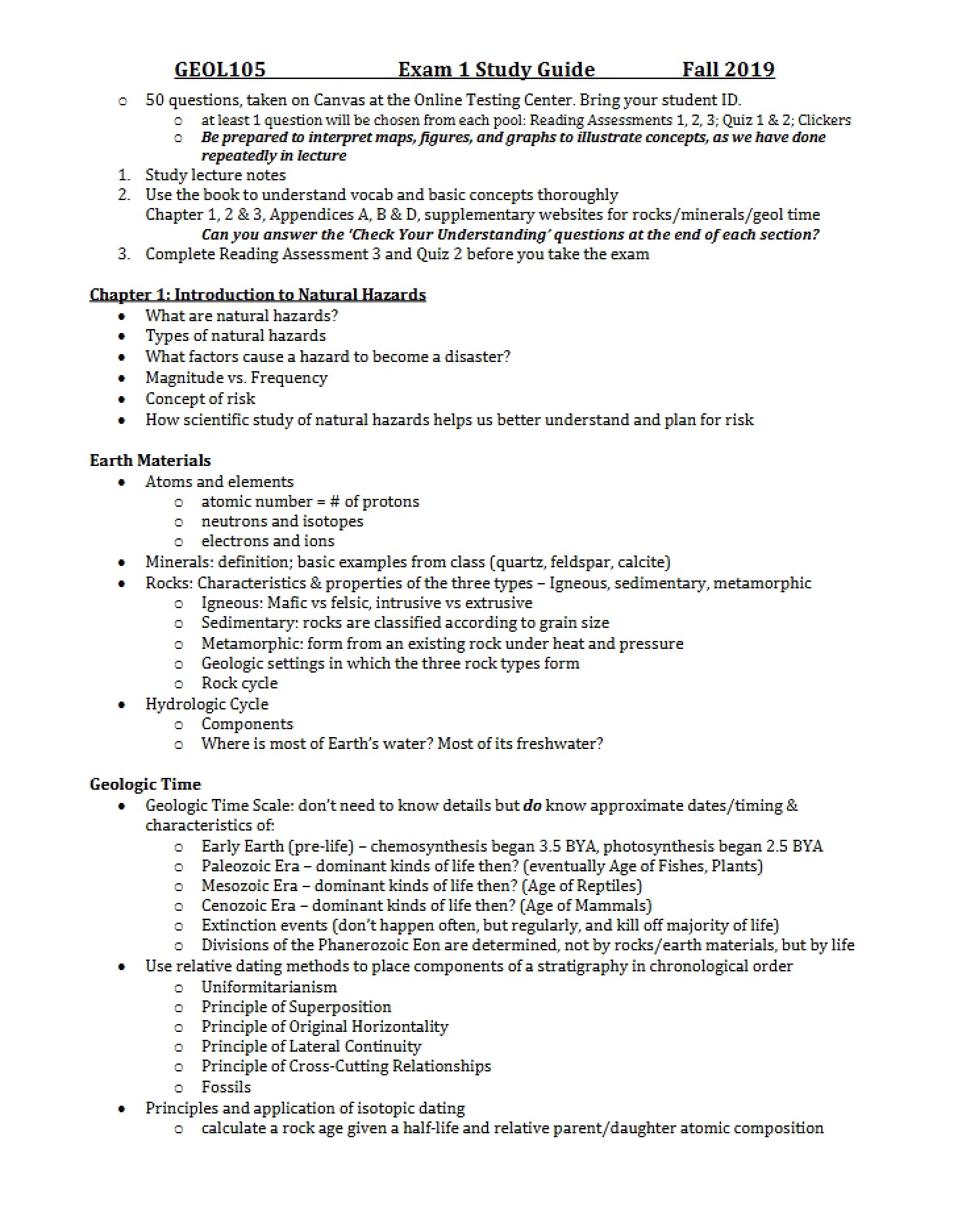 Study Guide for First Exam