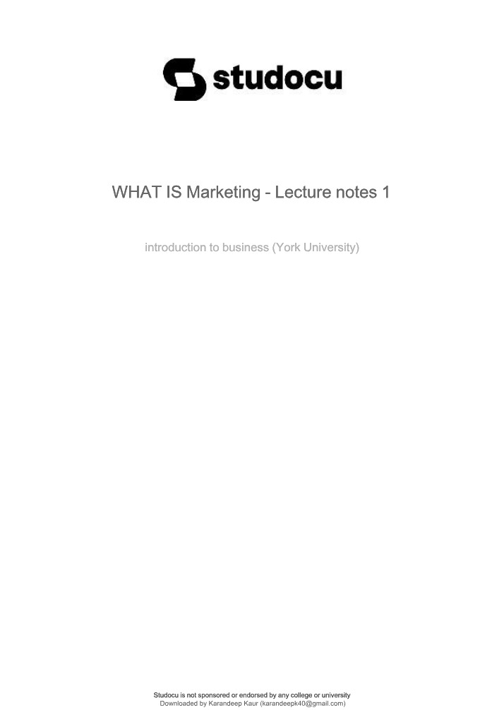 What Is Marketing - Lecture Notes