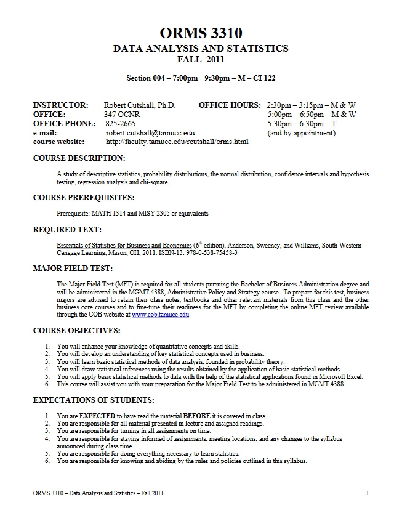 ORMS 3310 Syllabus - ORMS 3310