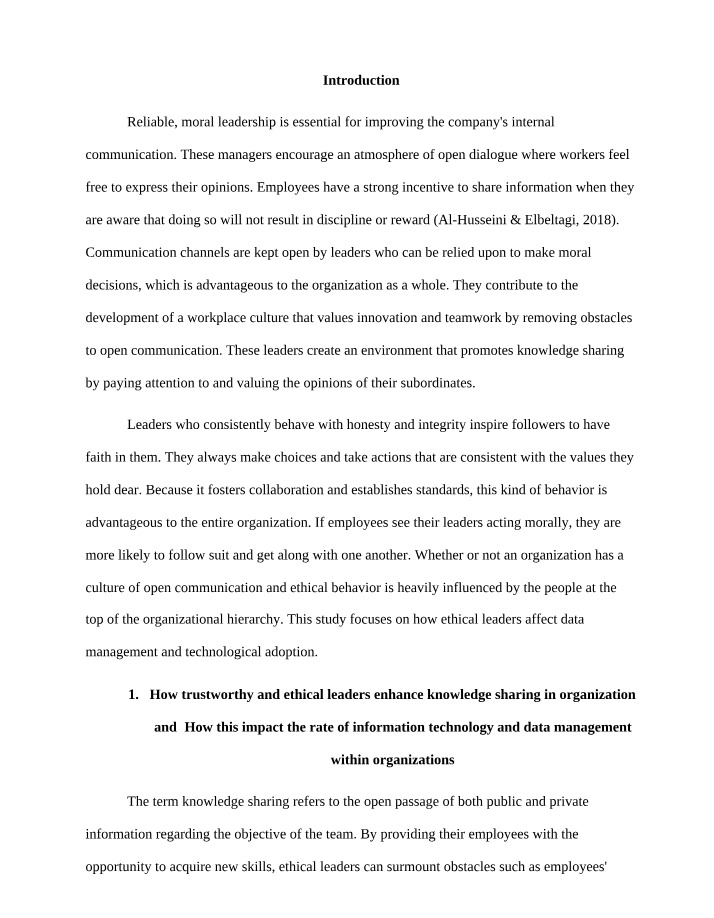 Leadership and Knowledge Sharing Assignment