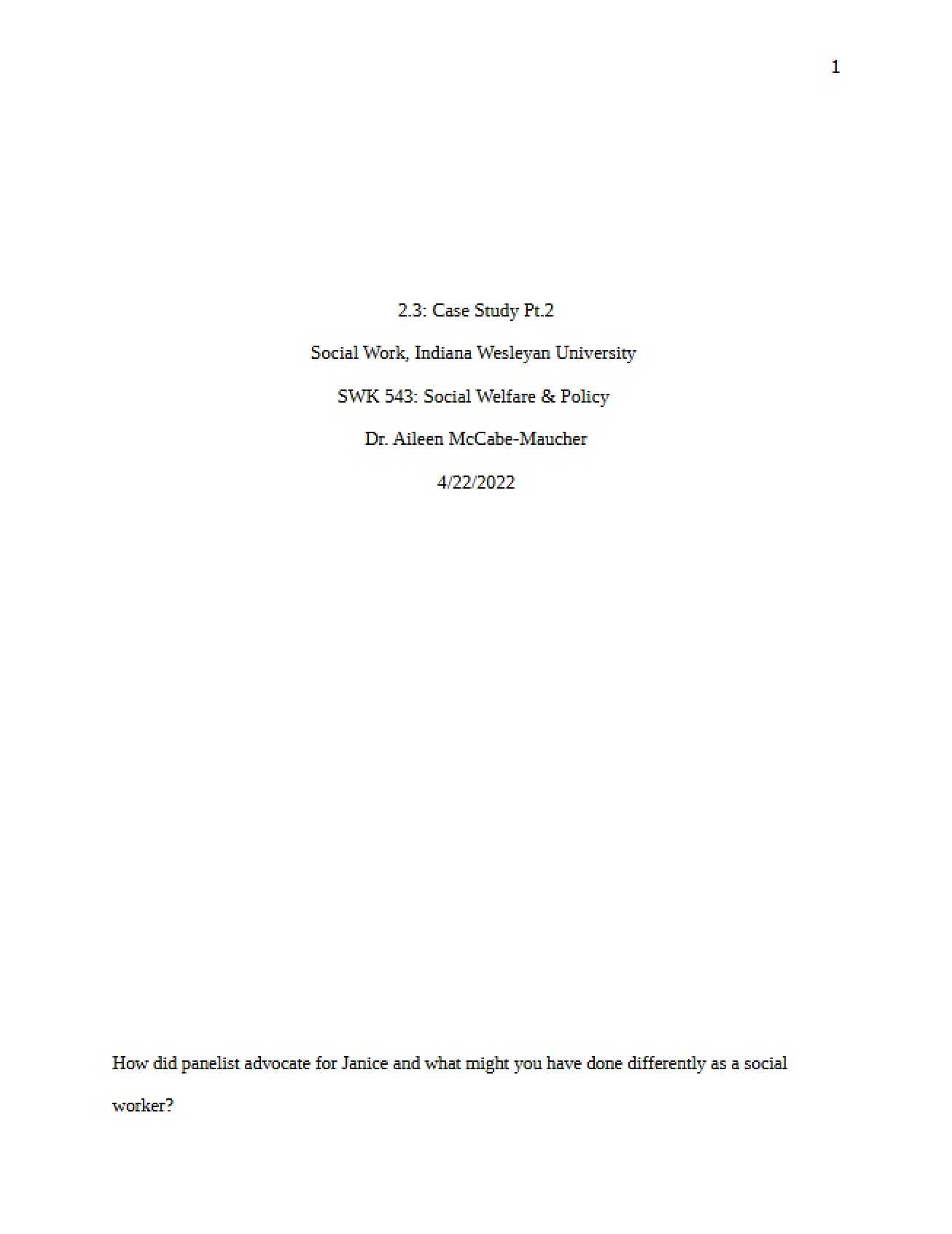 Case Study Analysis Part Two