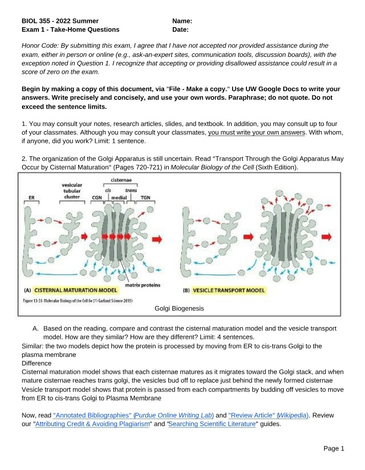 Take-Home Questions for Exam 1