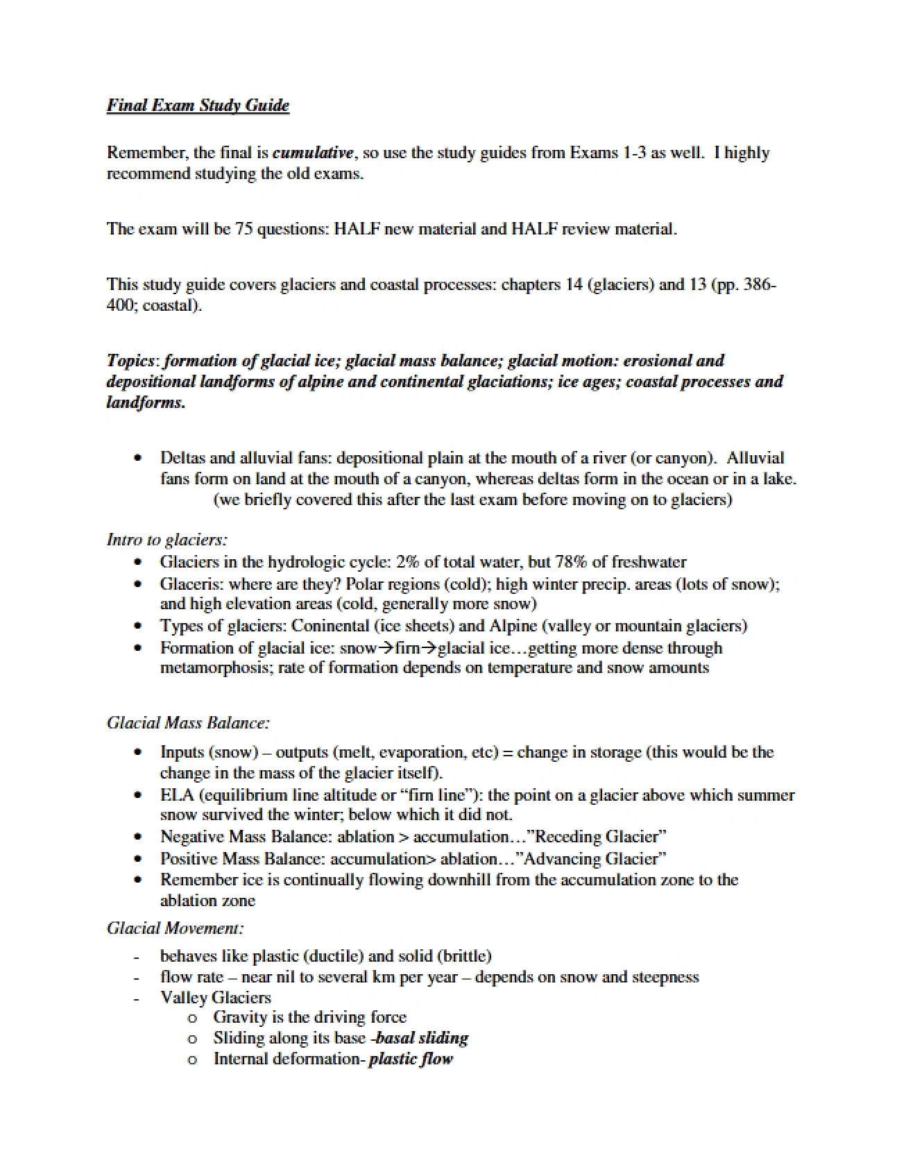 Final Exam Study Guide