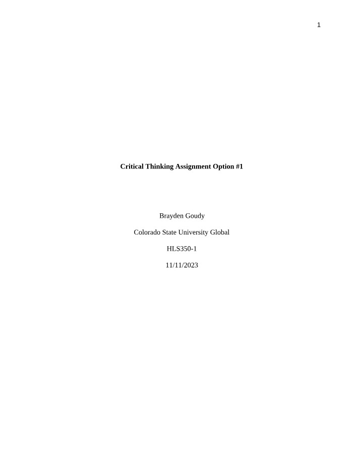 Critical Thinking Assignment #1