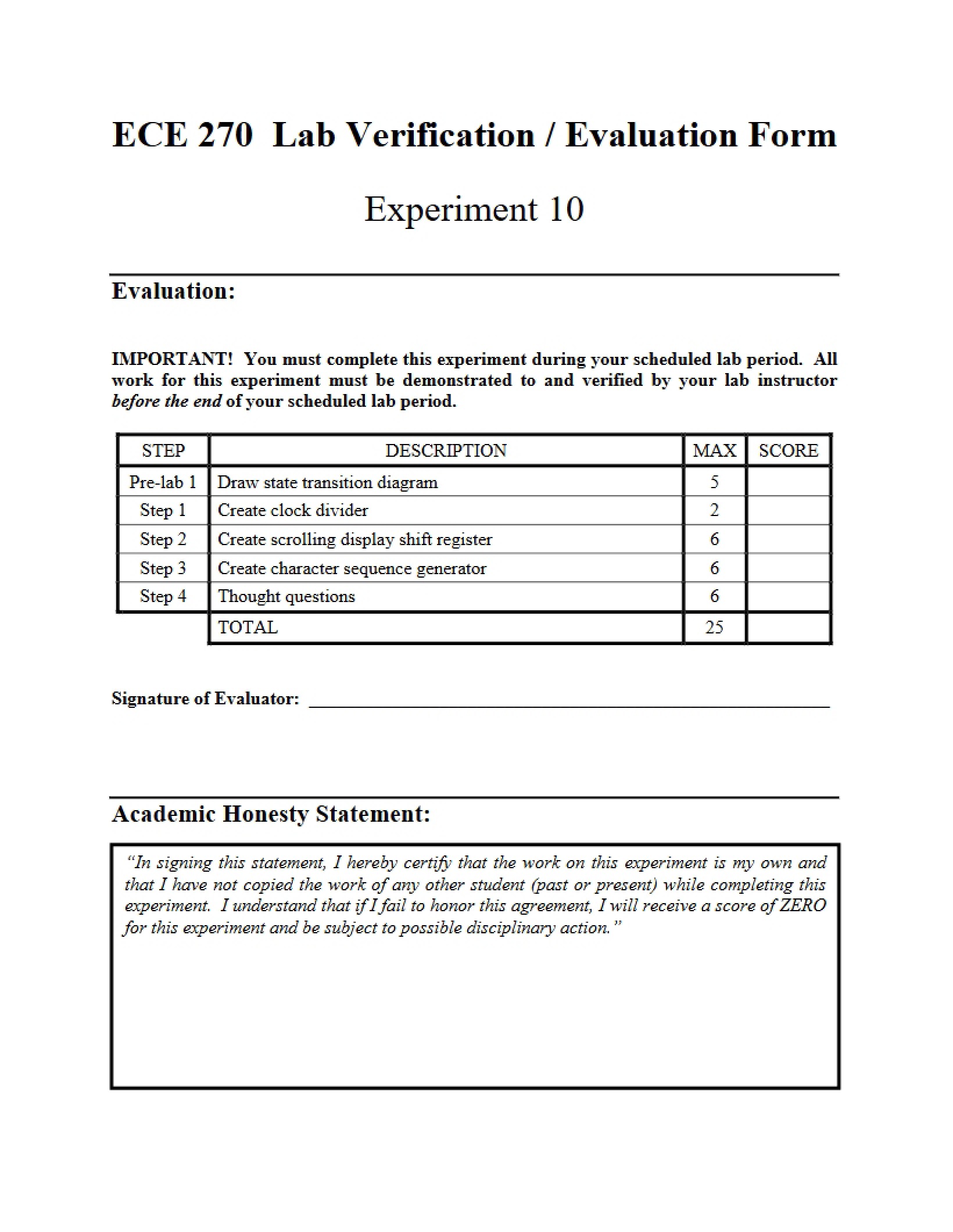 Tenth Experiment