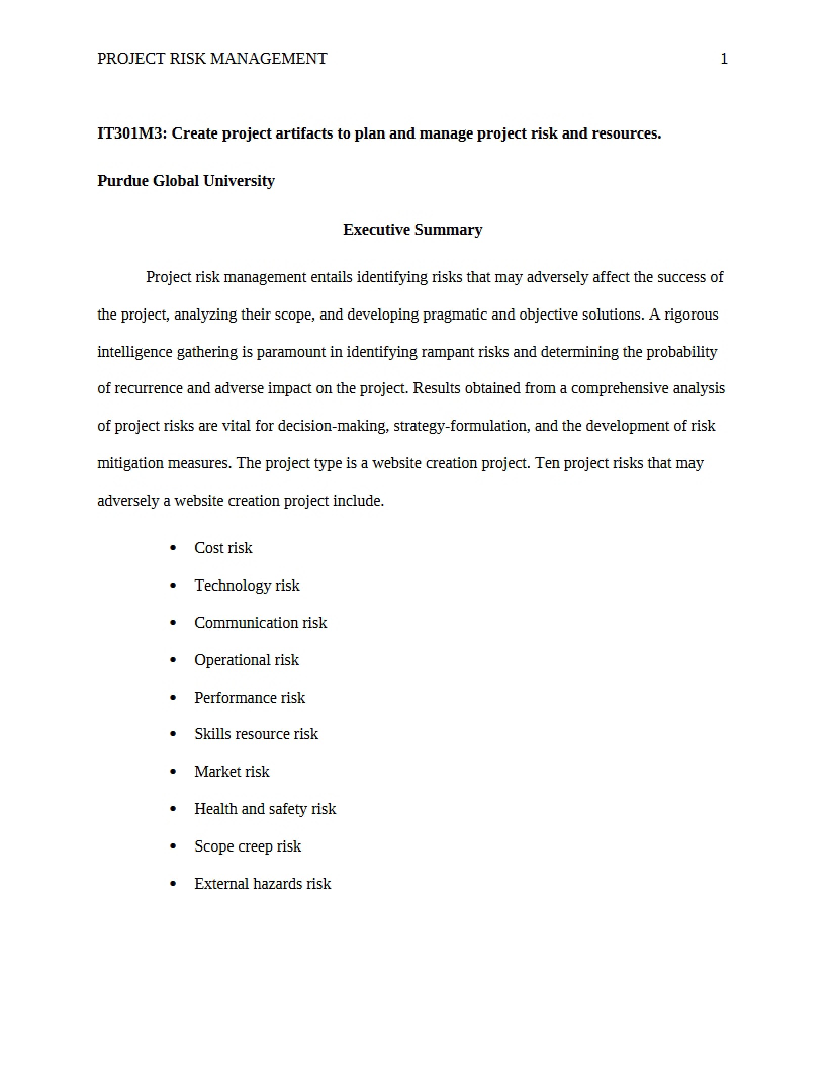 Risk Management in Projects