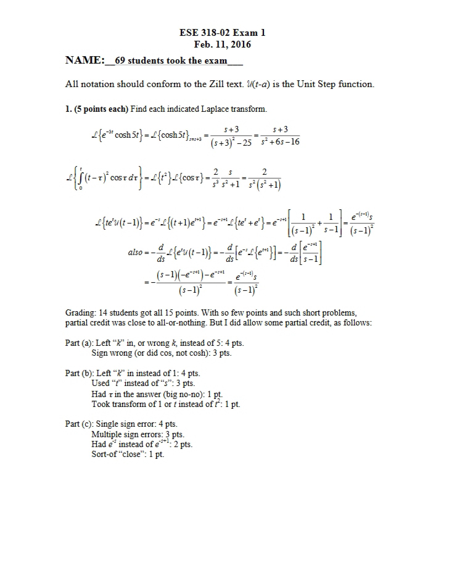 Grading Key and Solutions for Exam Two