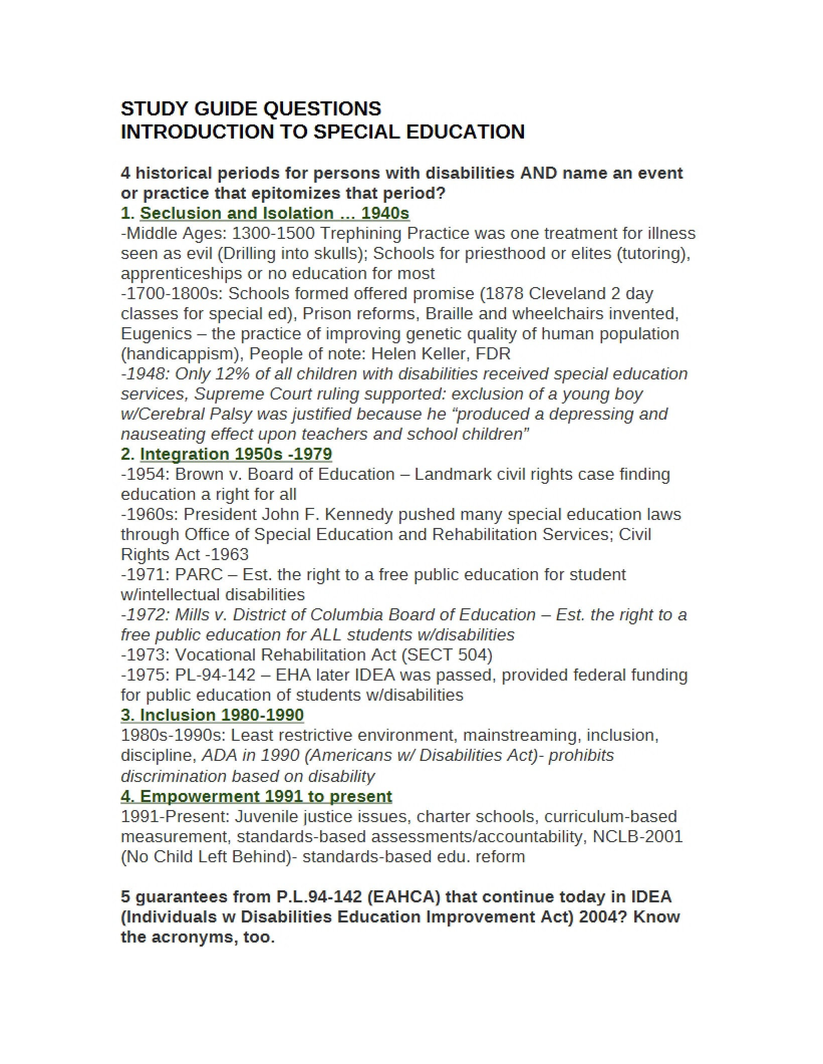 Questions for Study Guide