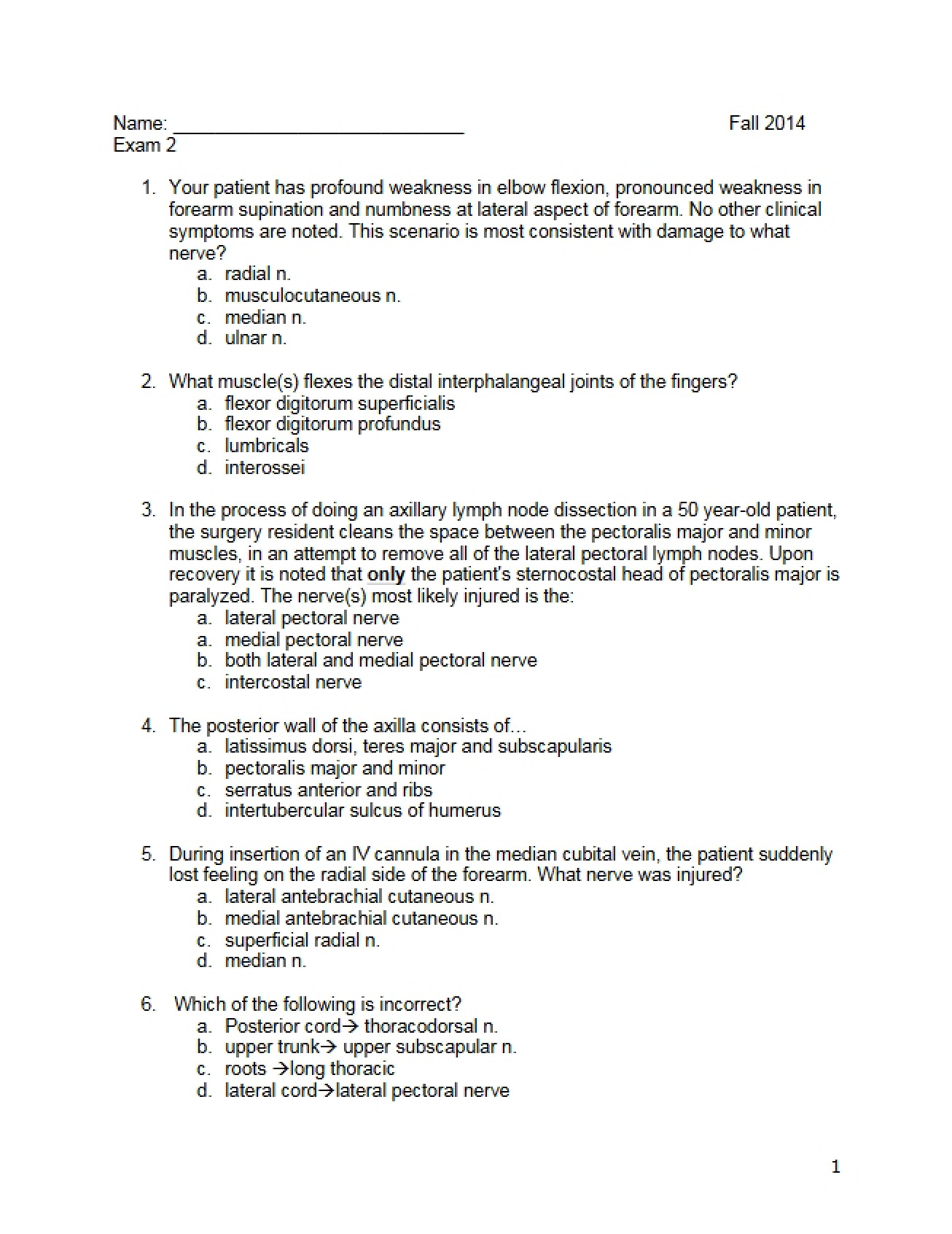Exam Two Fall 2014