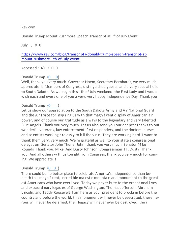 Transcript - Donald Trump Mount Rushmore Speech