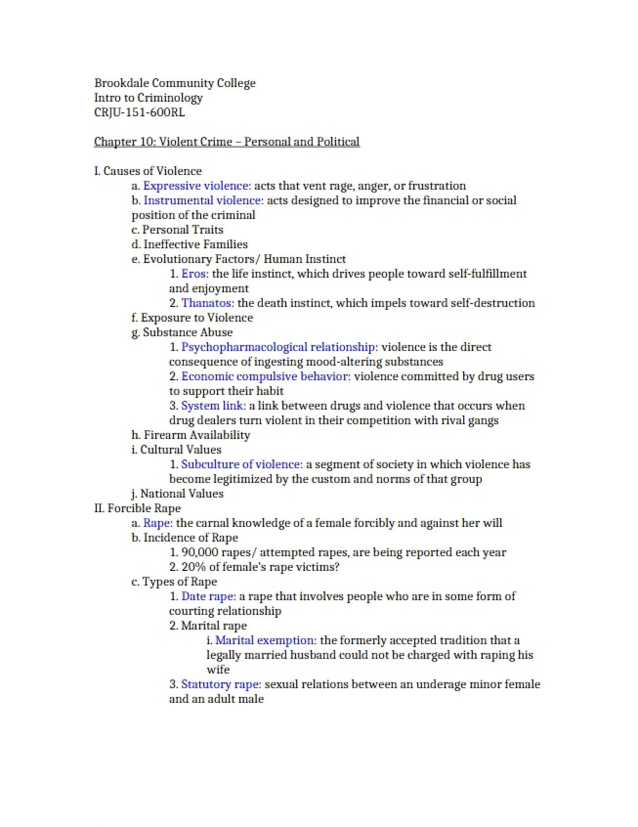 Violent Crime Political and Personal (Ch 10)