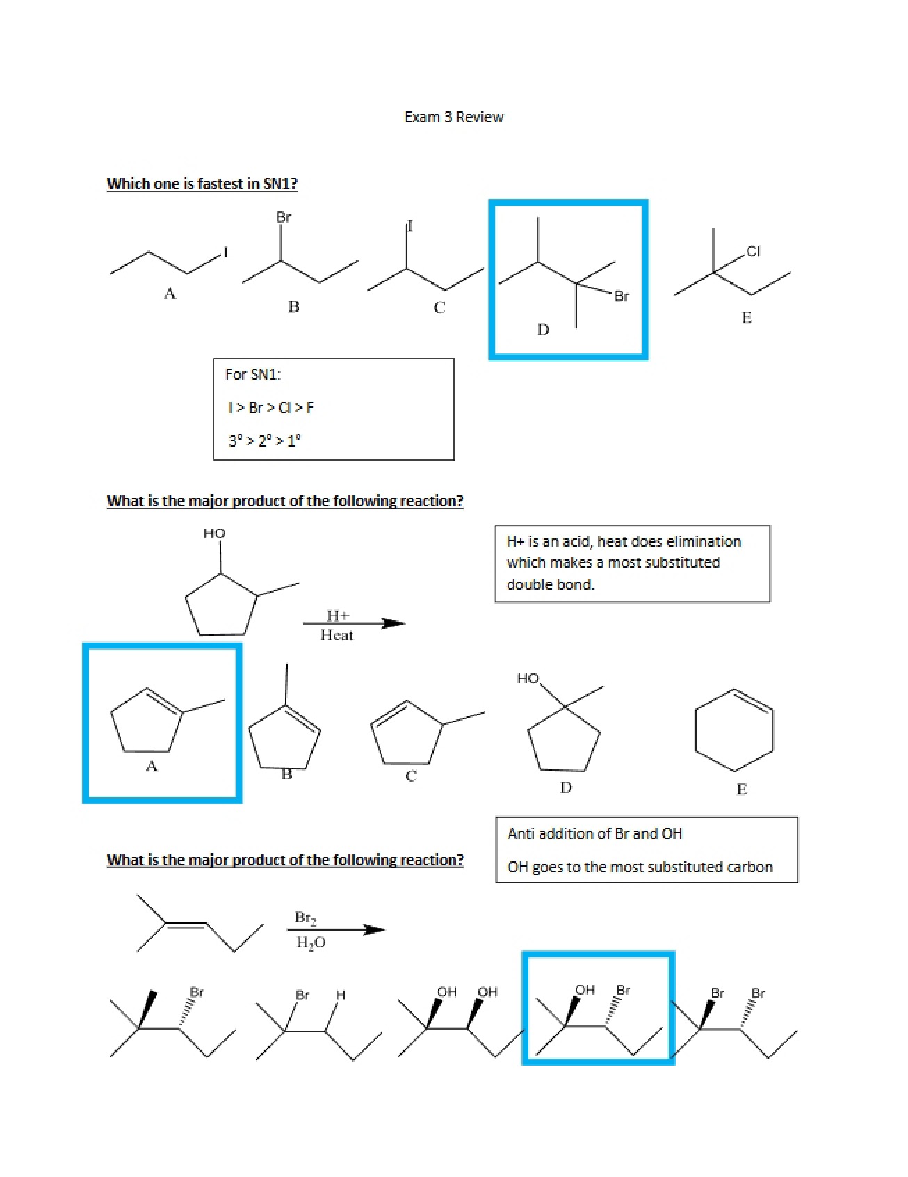 Review for the Third Organic Chemistry Exam