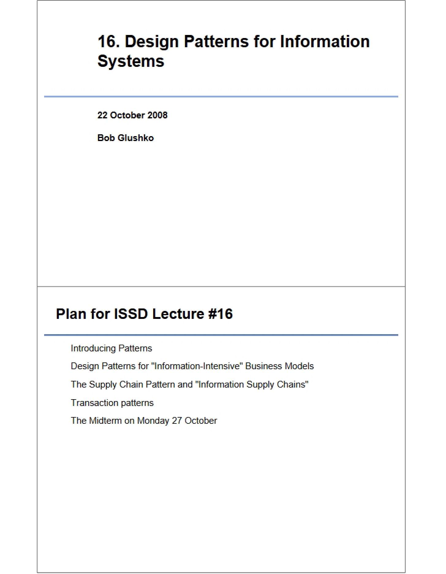 Information System Design Patterns