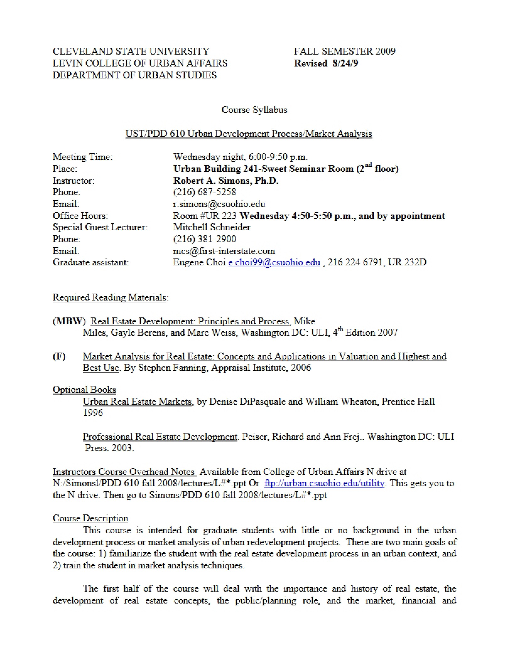 Market Analysis and Development Process Syllabus