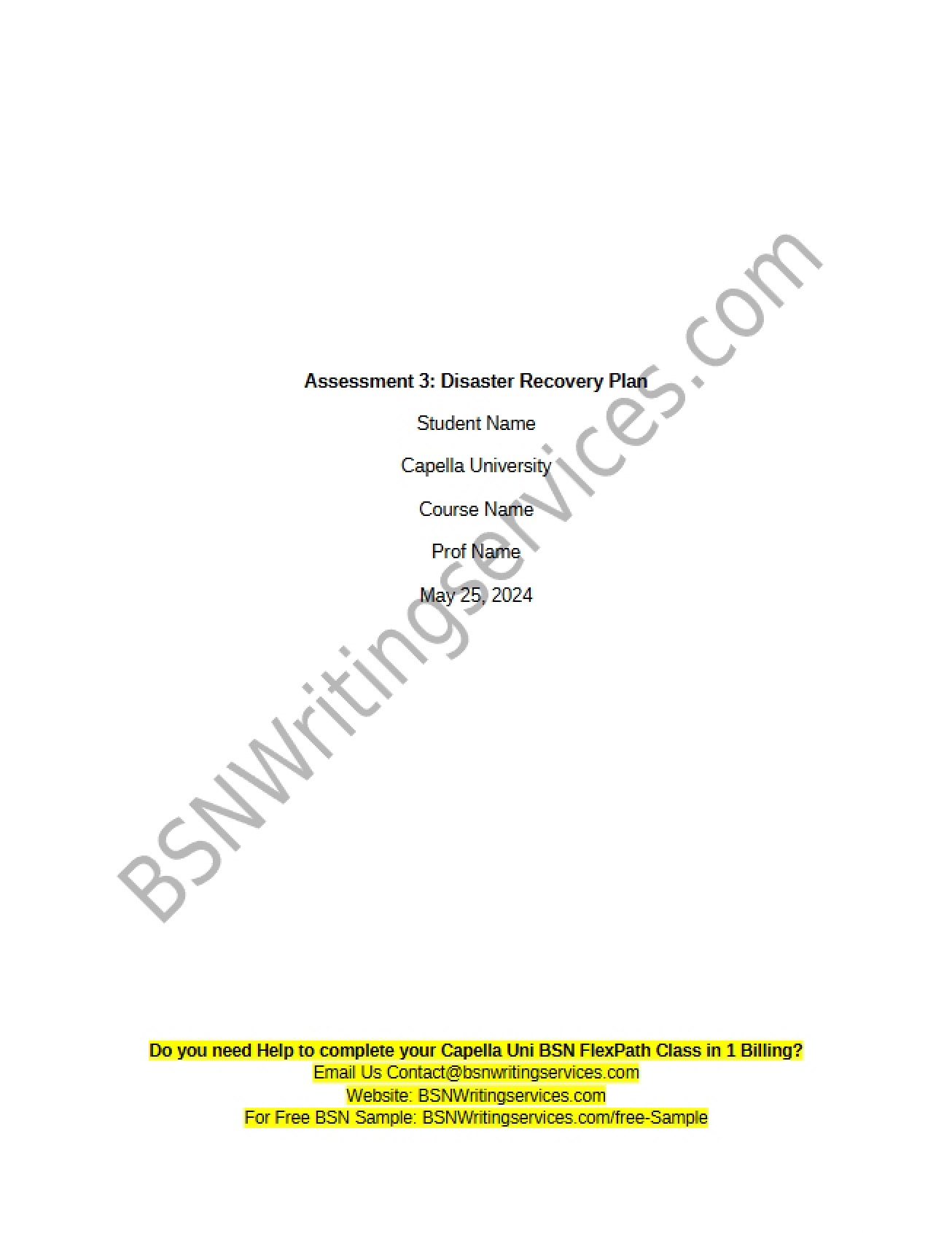 Recovery Plan for Disasters (Assessment 3)