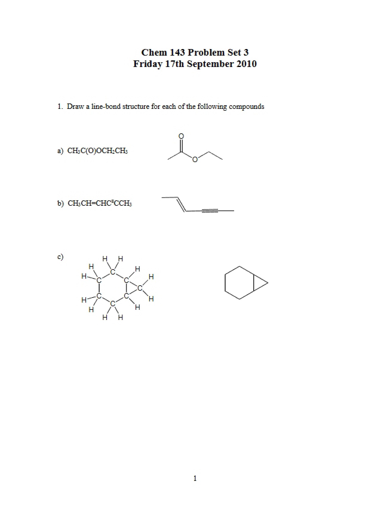 Organic Chemistry for Majors 1 Problem Set 3