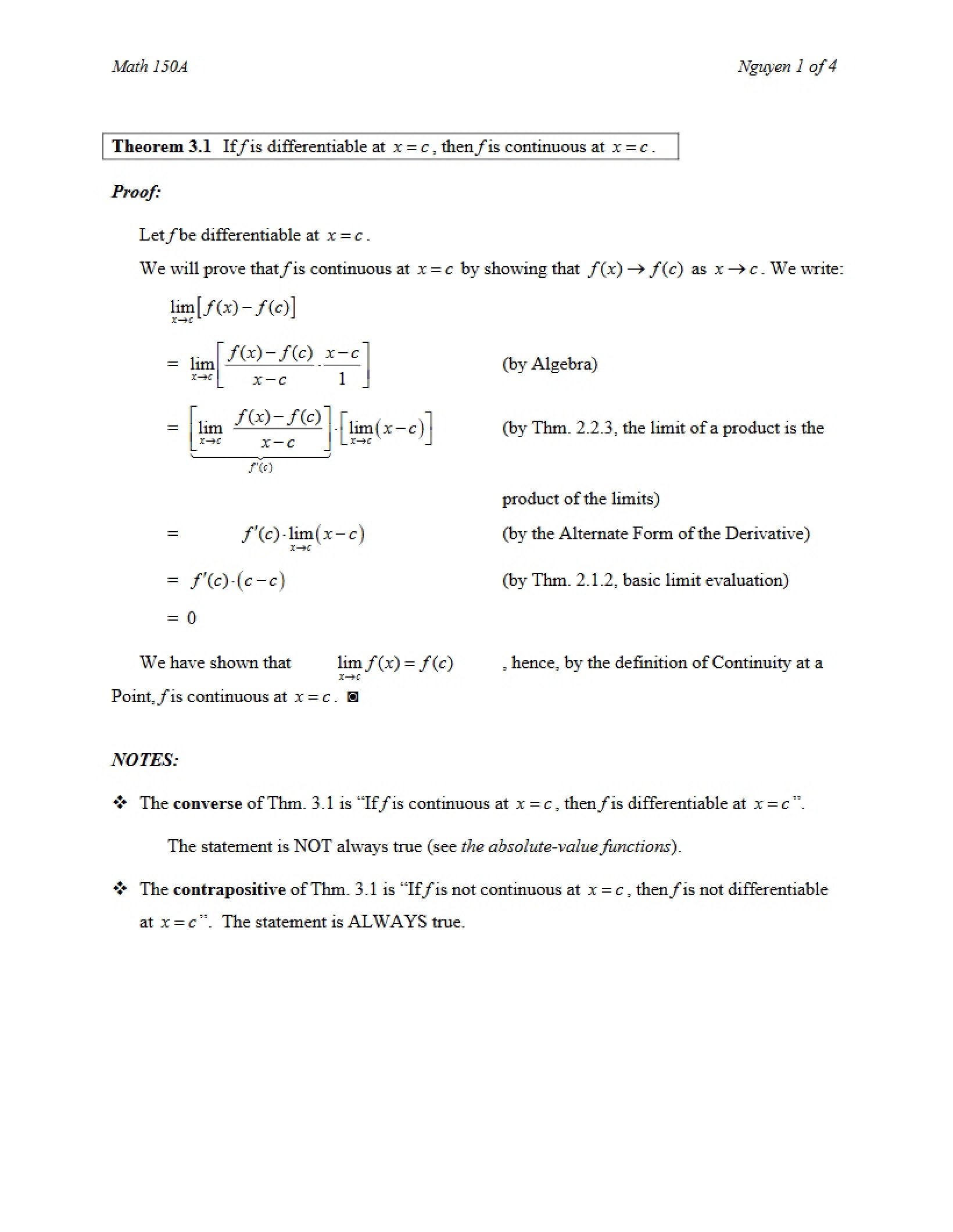 Selected Theorem Proofs