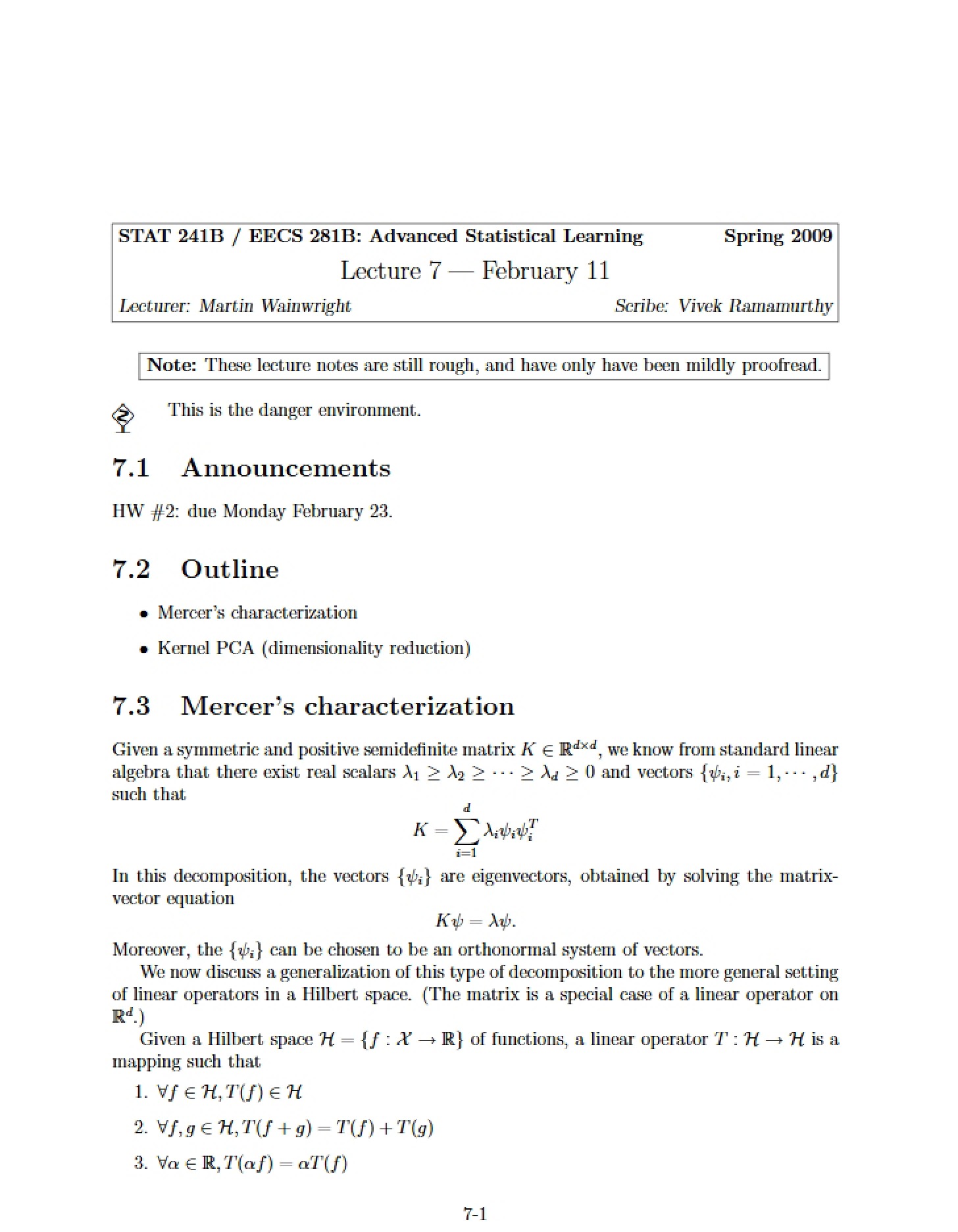 Seventh Lecture