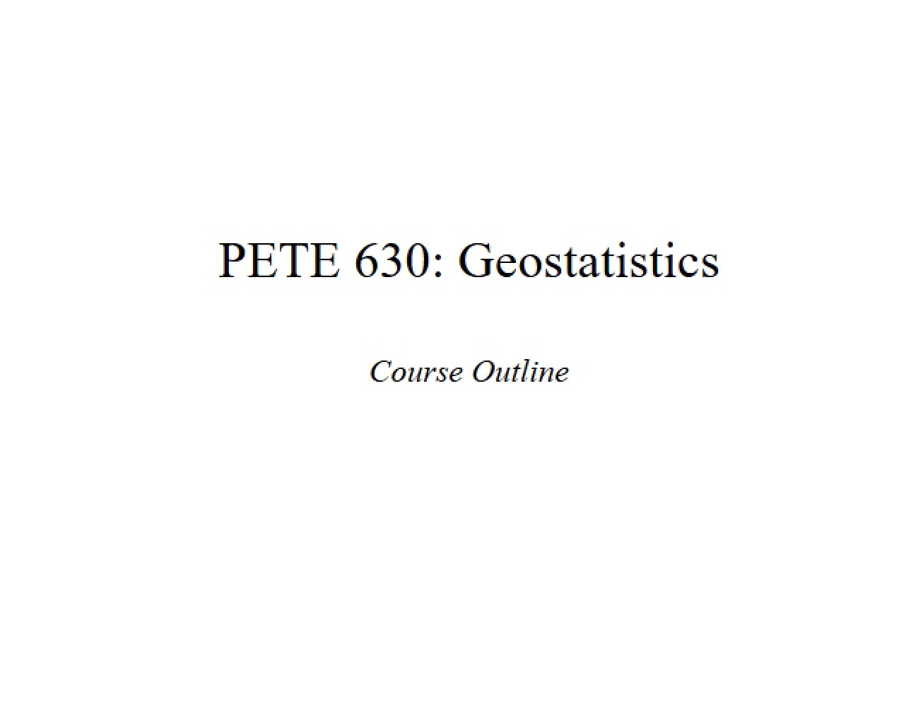 Geostatistics Course Syllabus