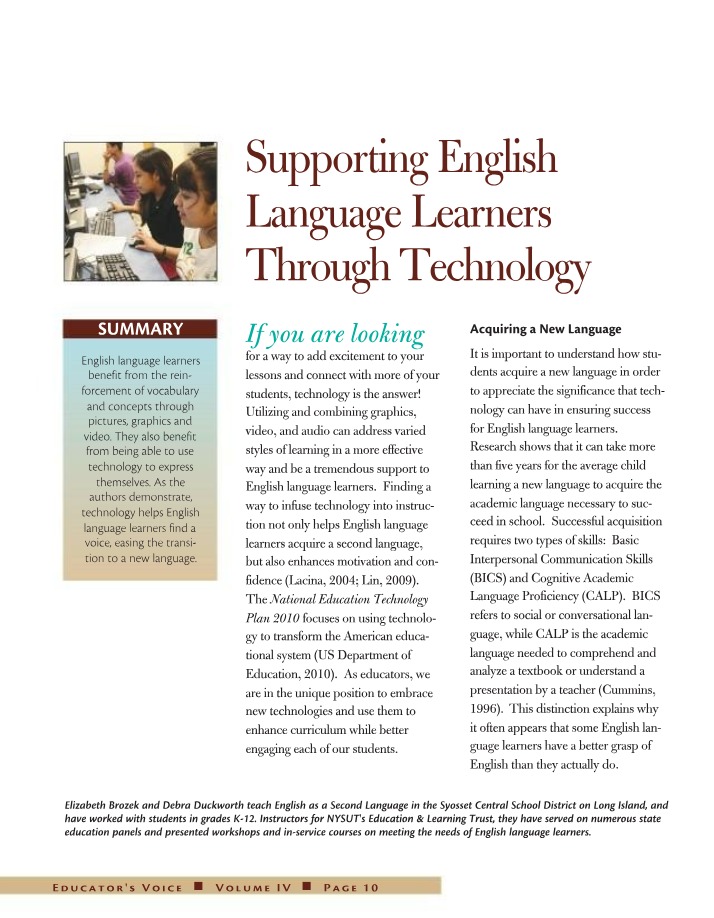 Supporting English Language Learners with Technology