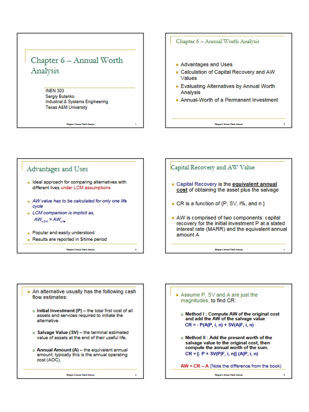 Sixth Chapter of Engineering Economic Analysis