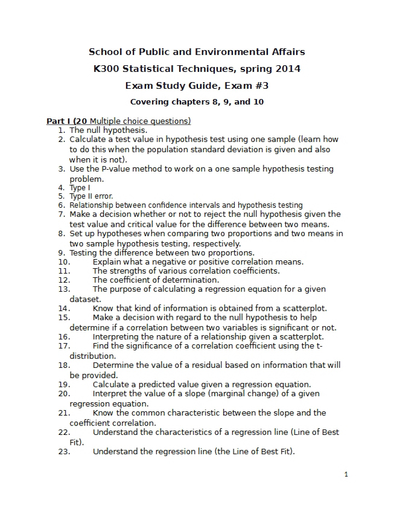 Study Guide for Third Exam