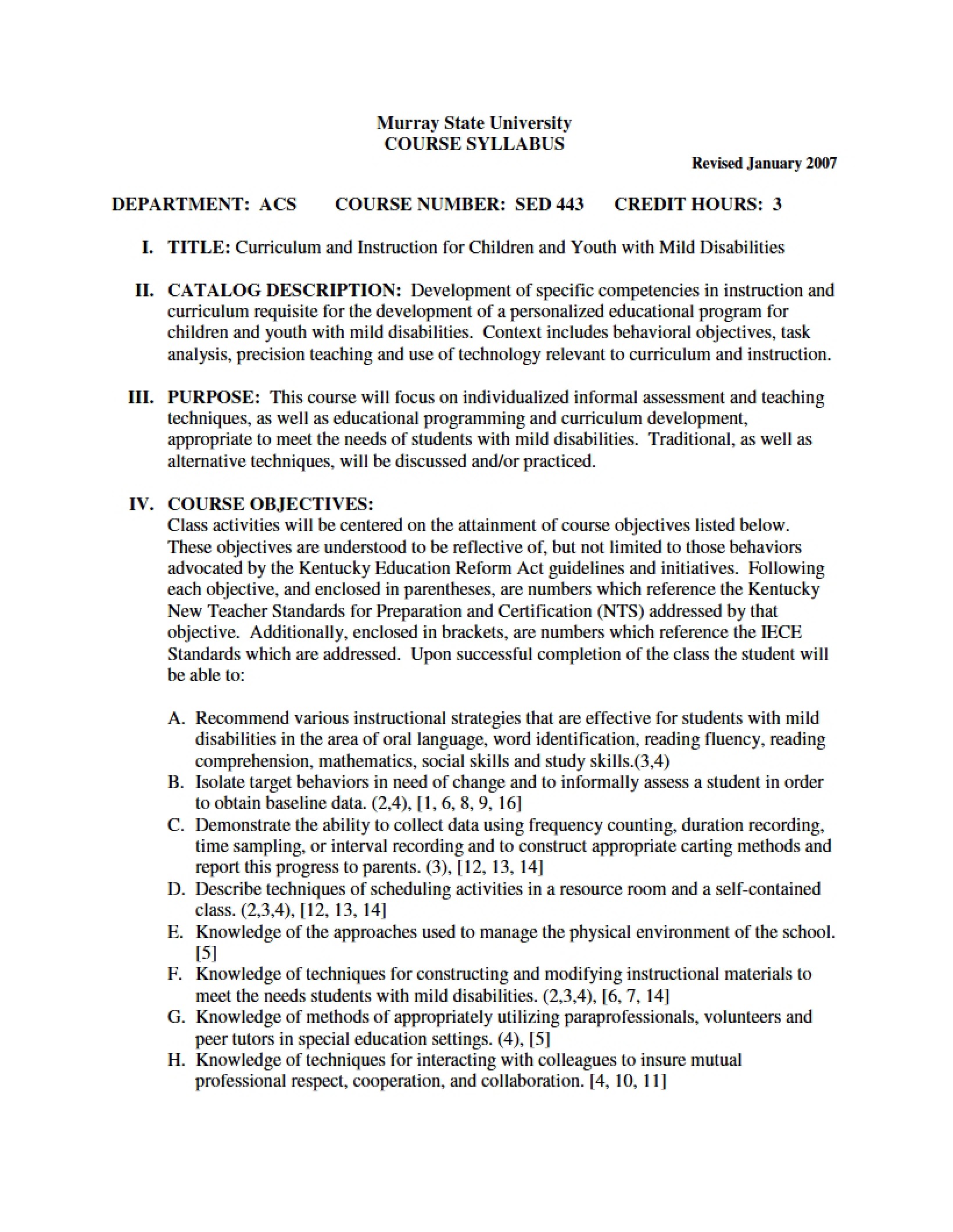 Syllabus - 4 Pages