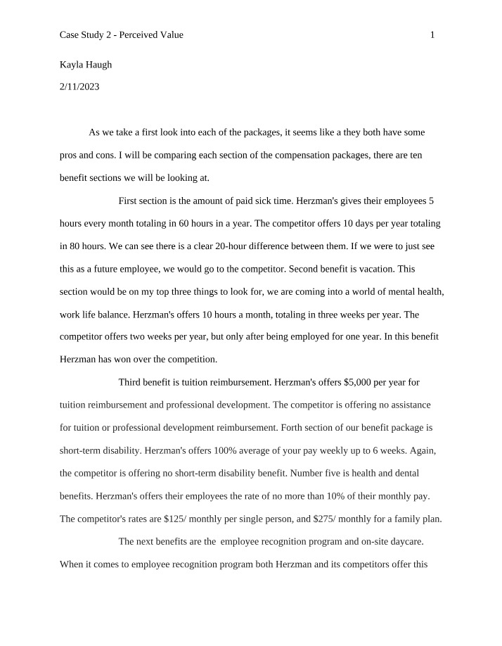Perceived Value - Case Study 2