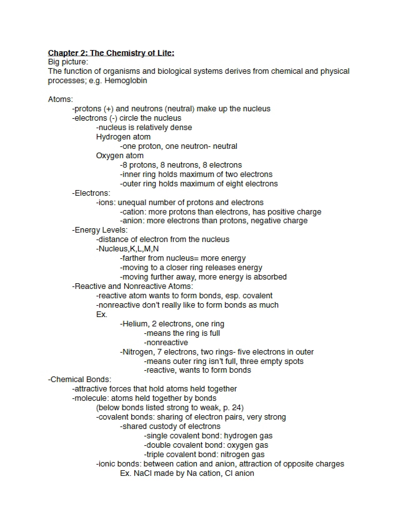 Life Chemistry (Chapter 2)