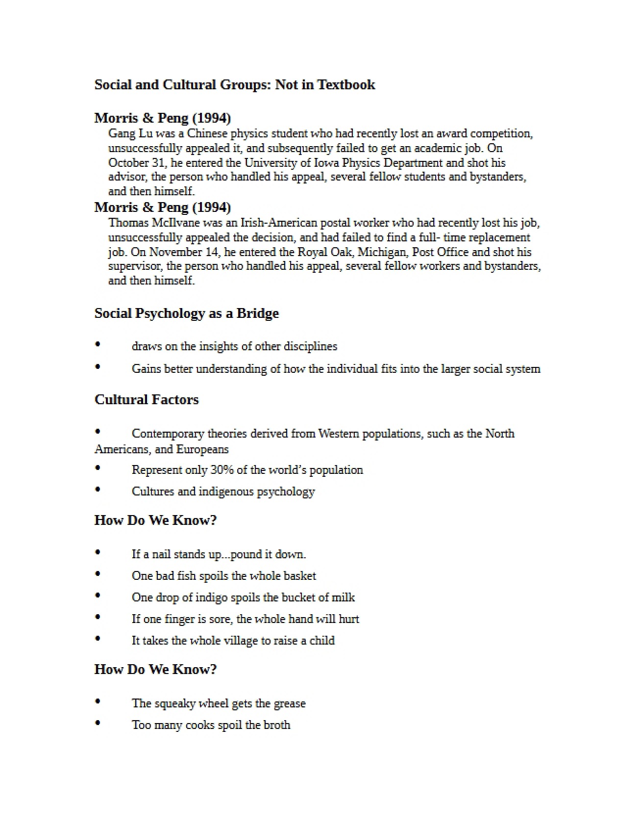 Groups Social and Cultural (Non-Textbook)