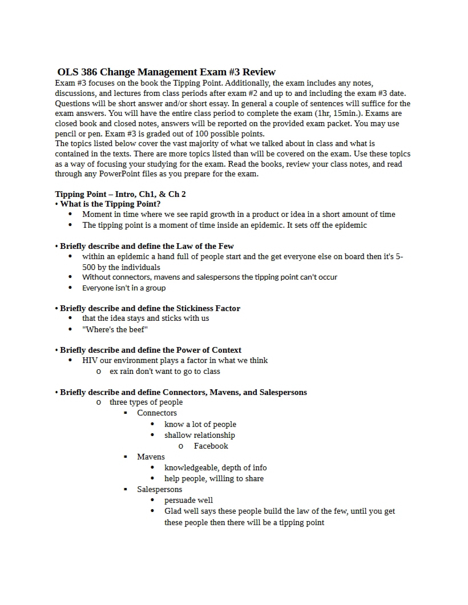 Study Guide for Exam Three
