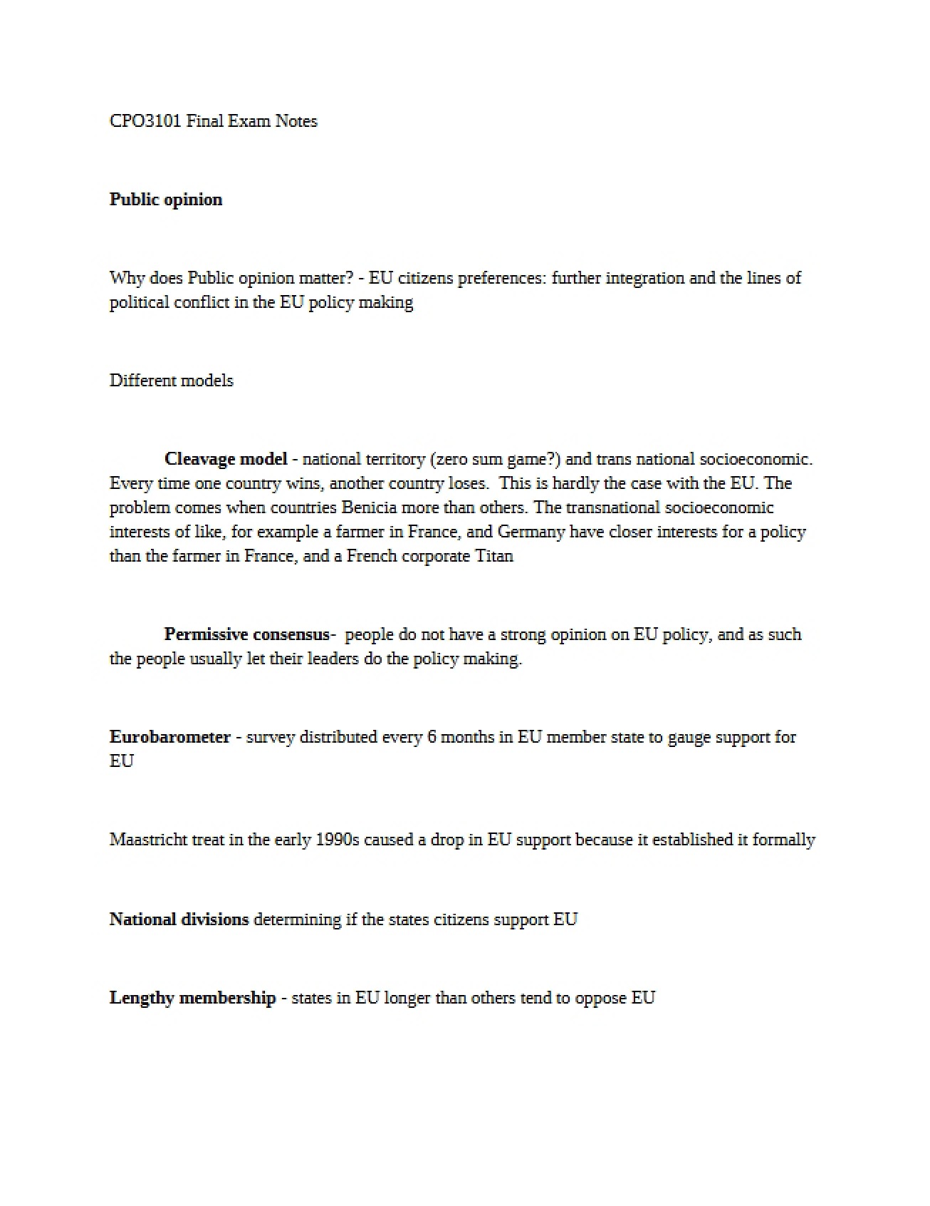 Notes for the Final Examination
