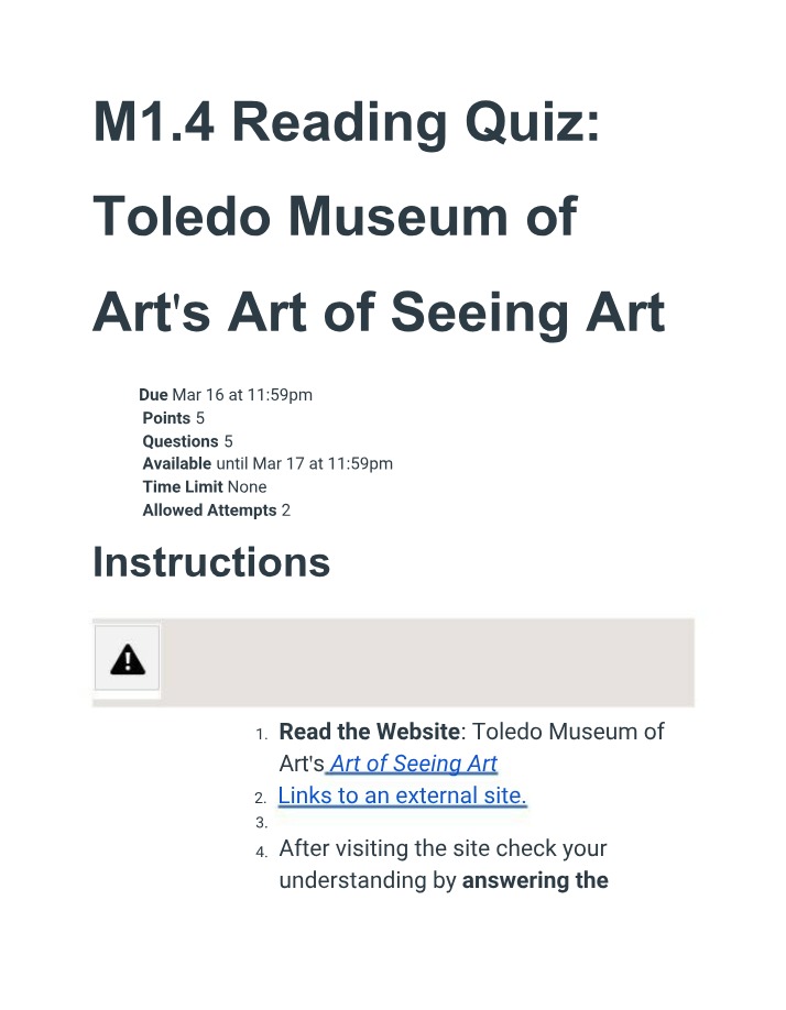 M1.4 Reading Quiz - The Art of Seeing Art