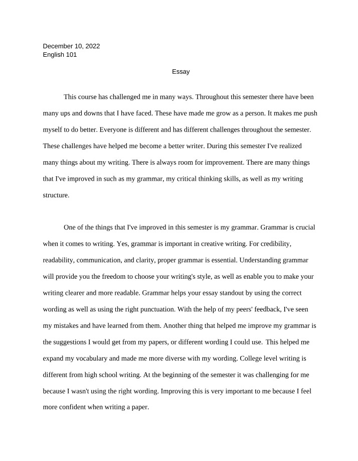 English 101 Reflection Essay