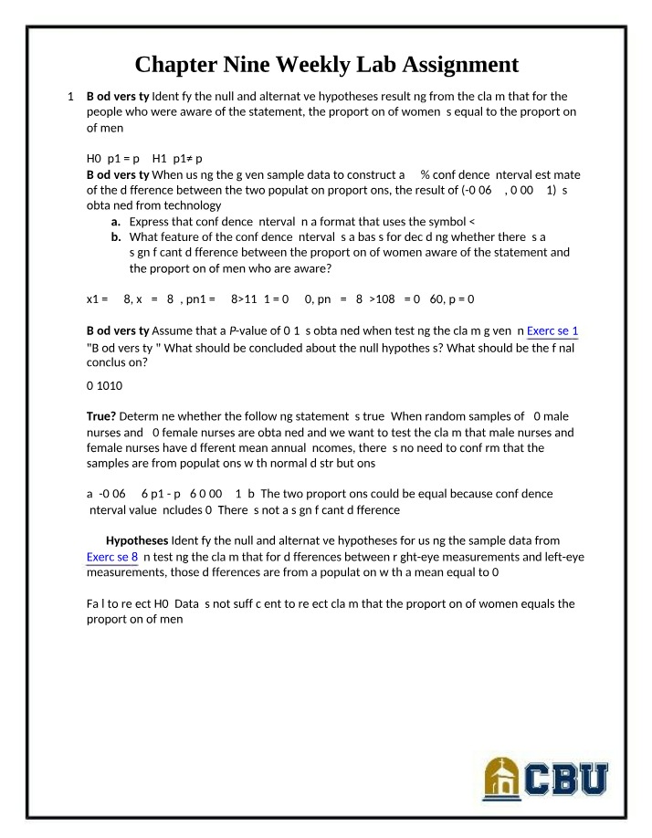 Weekly Lab Assignment - Chapter Nine