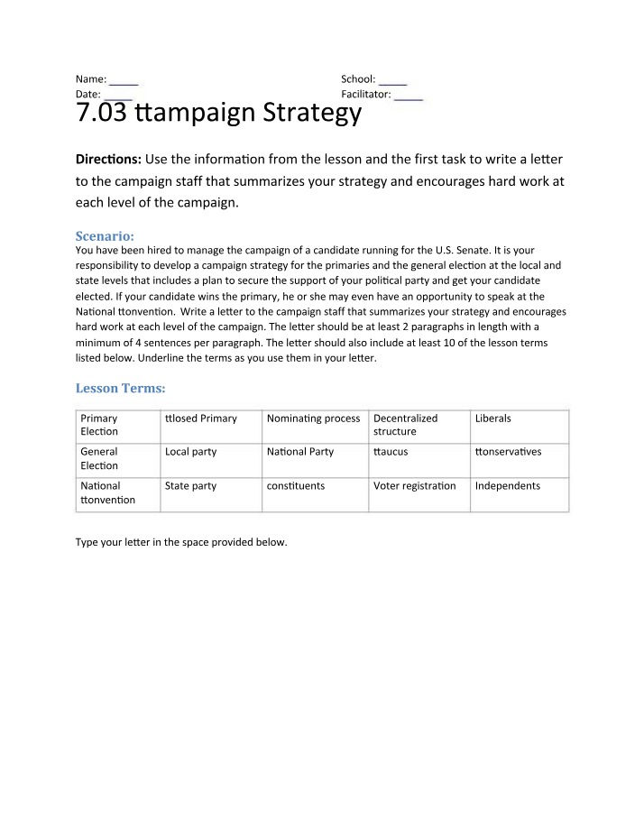 Winning Campaign Strategy for the U.S