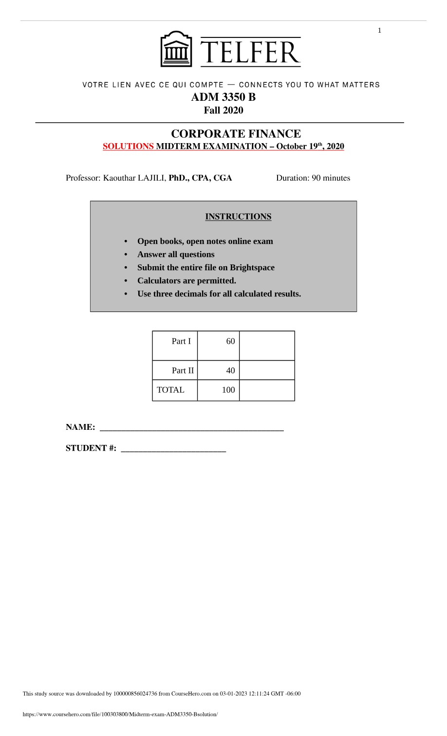Midterm Exam Solutions - Corporate Finance