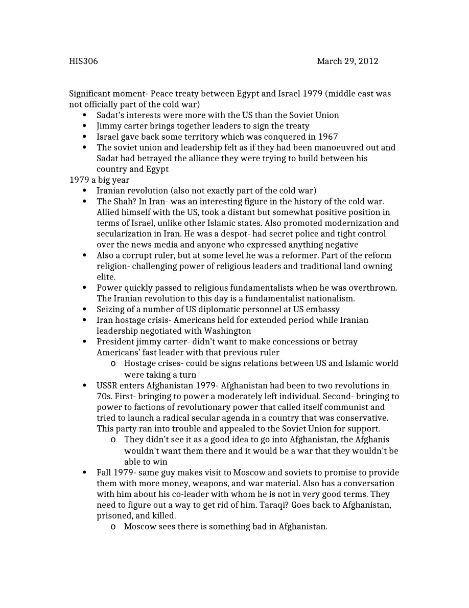 Lecture Notes for HIS306