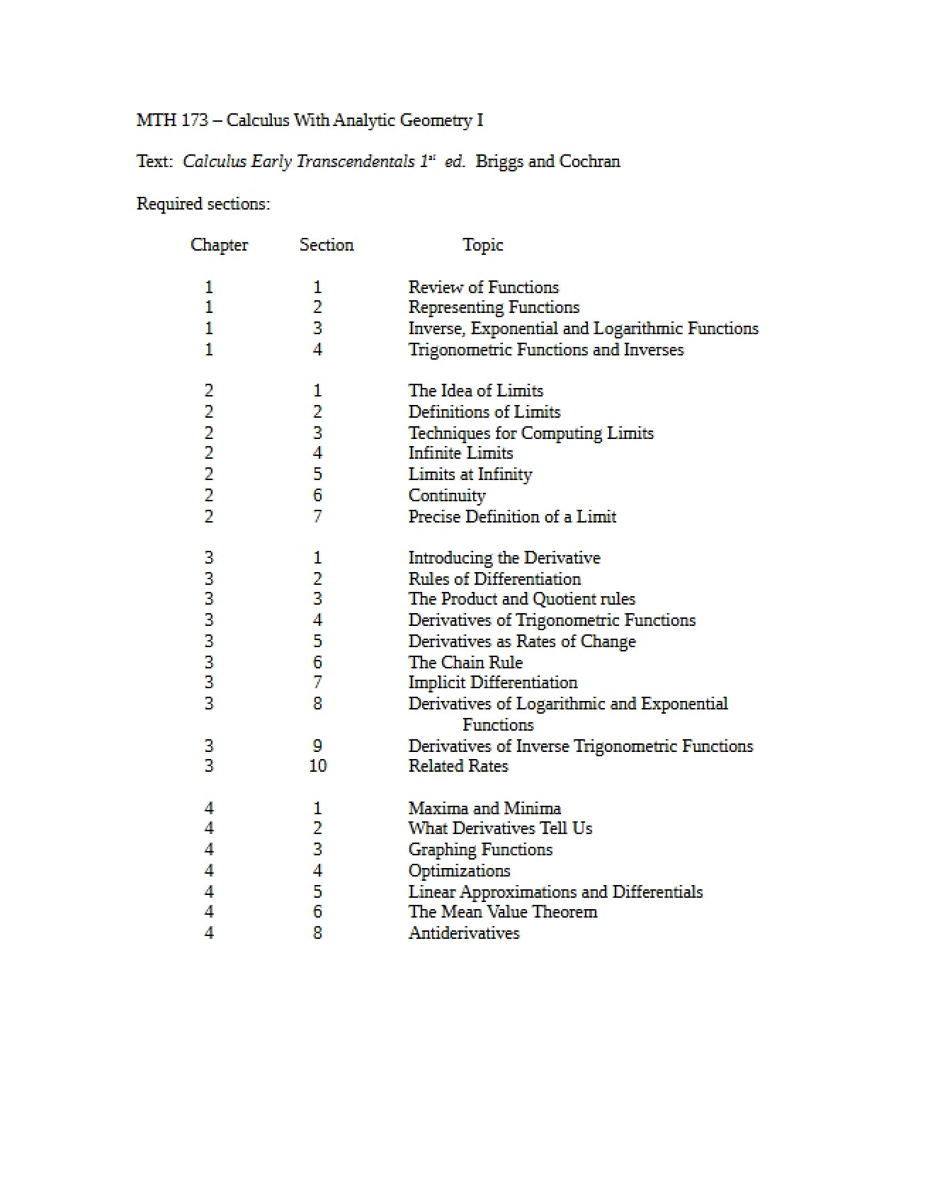 Optional and Required Sections