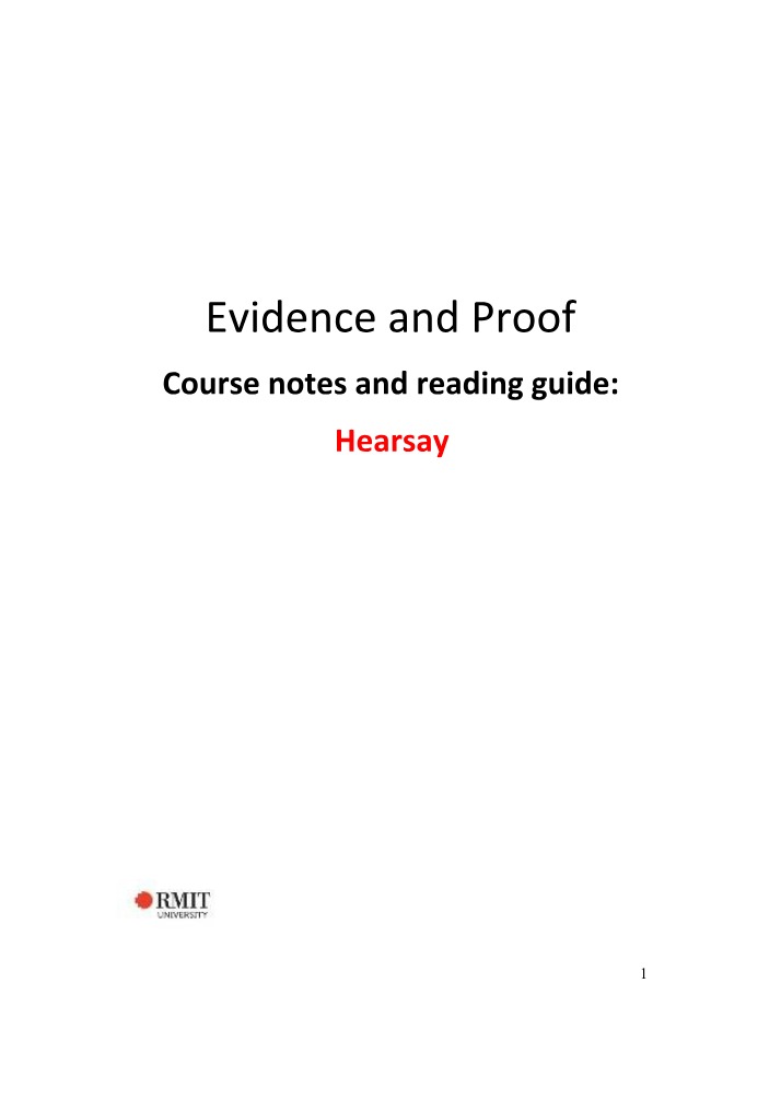 Study Guide - Hearsay Evidence in the Legal System