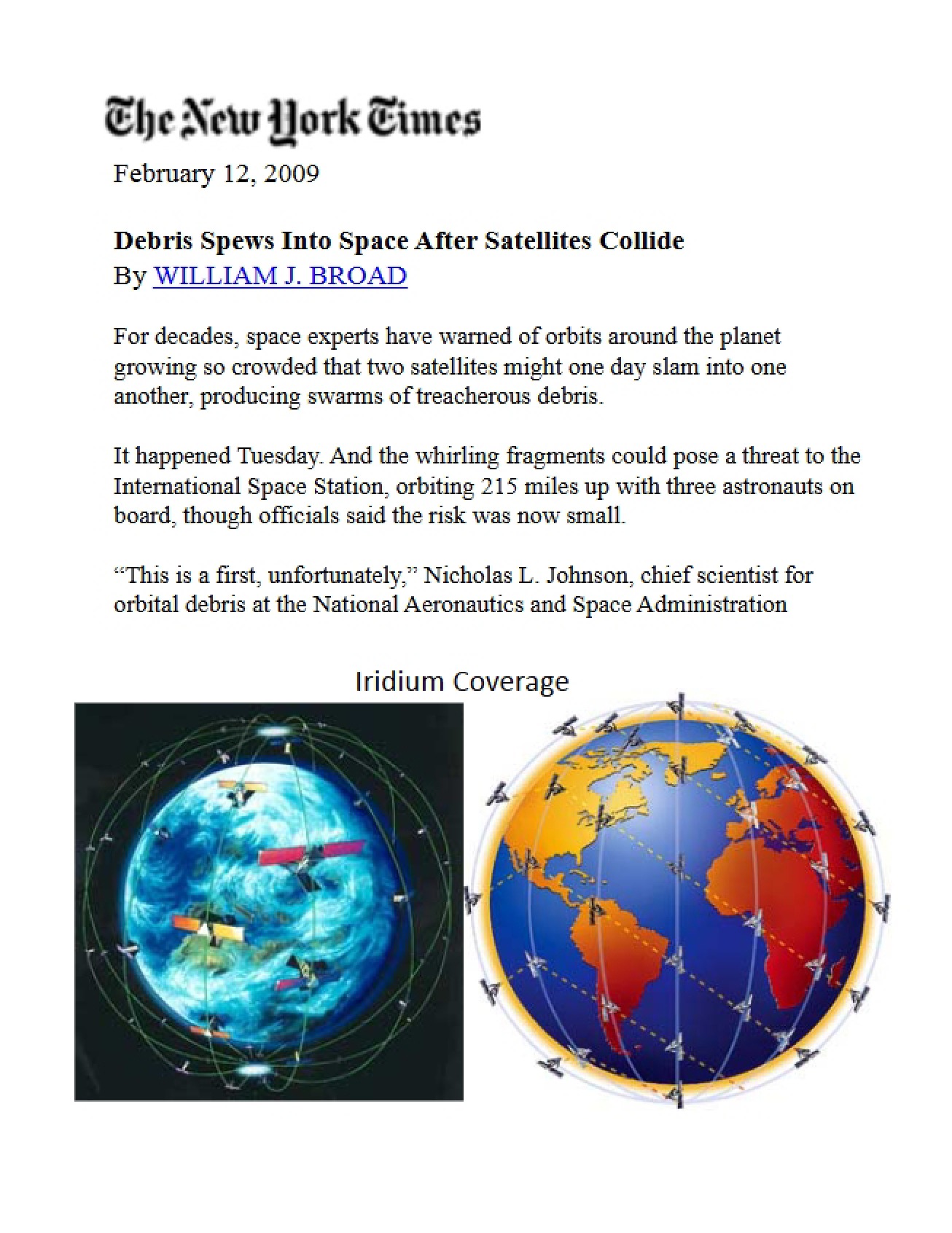 Space Debris After Satellite Collision