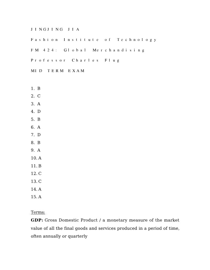 Global Merchandising Midterm Exam FM 424