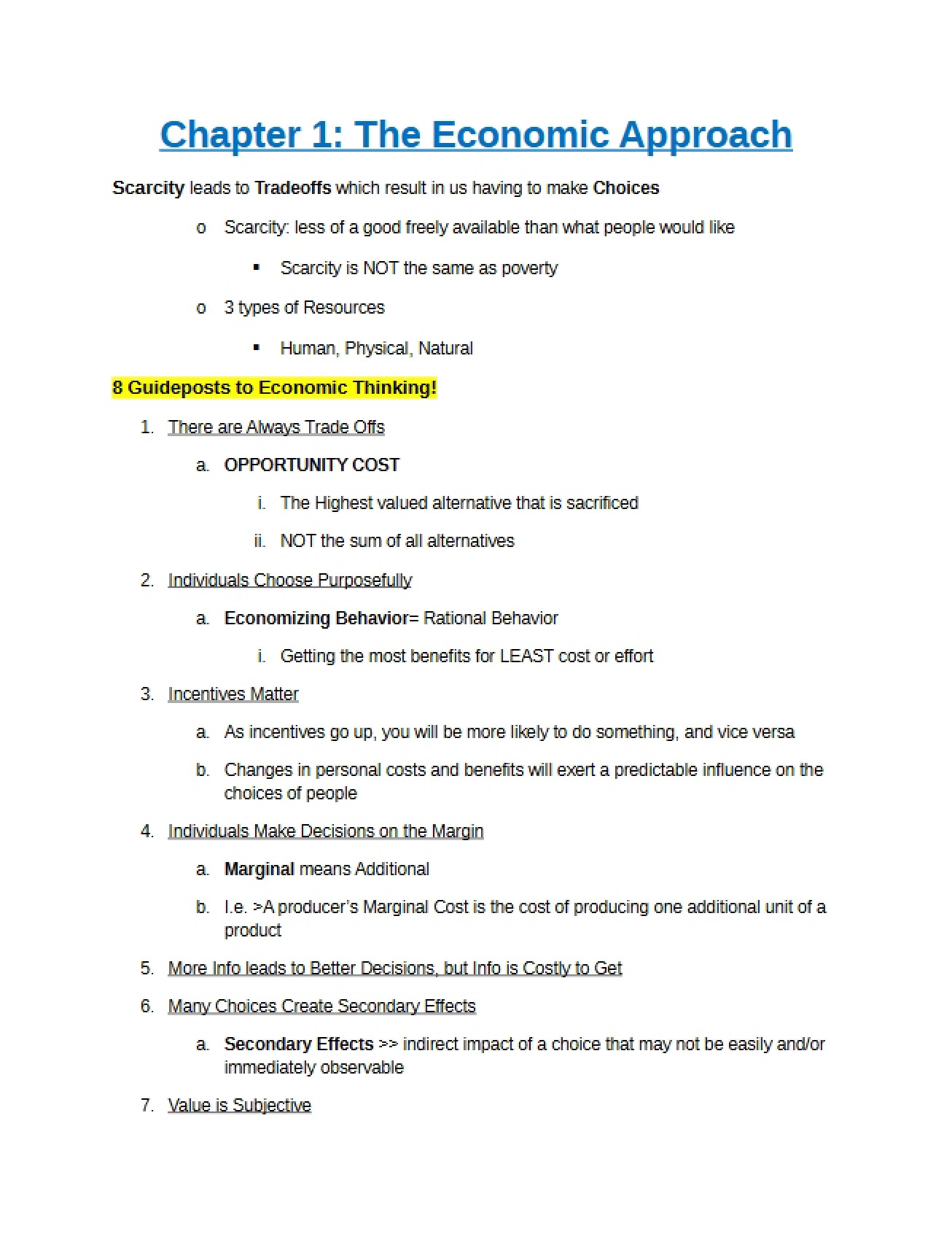 Thirteenth Set of Notes on the Economic Approach from Chapter One